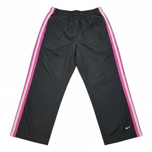 Nike Girls Medium Black Pink Side Stripe Track Pants‎ Youth M 8-10 Athletic Y2K